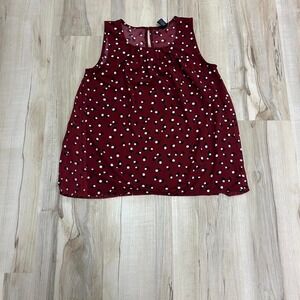 Ann Taylor burgundy sleeveless blouse with white polka dots
